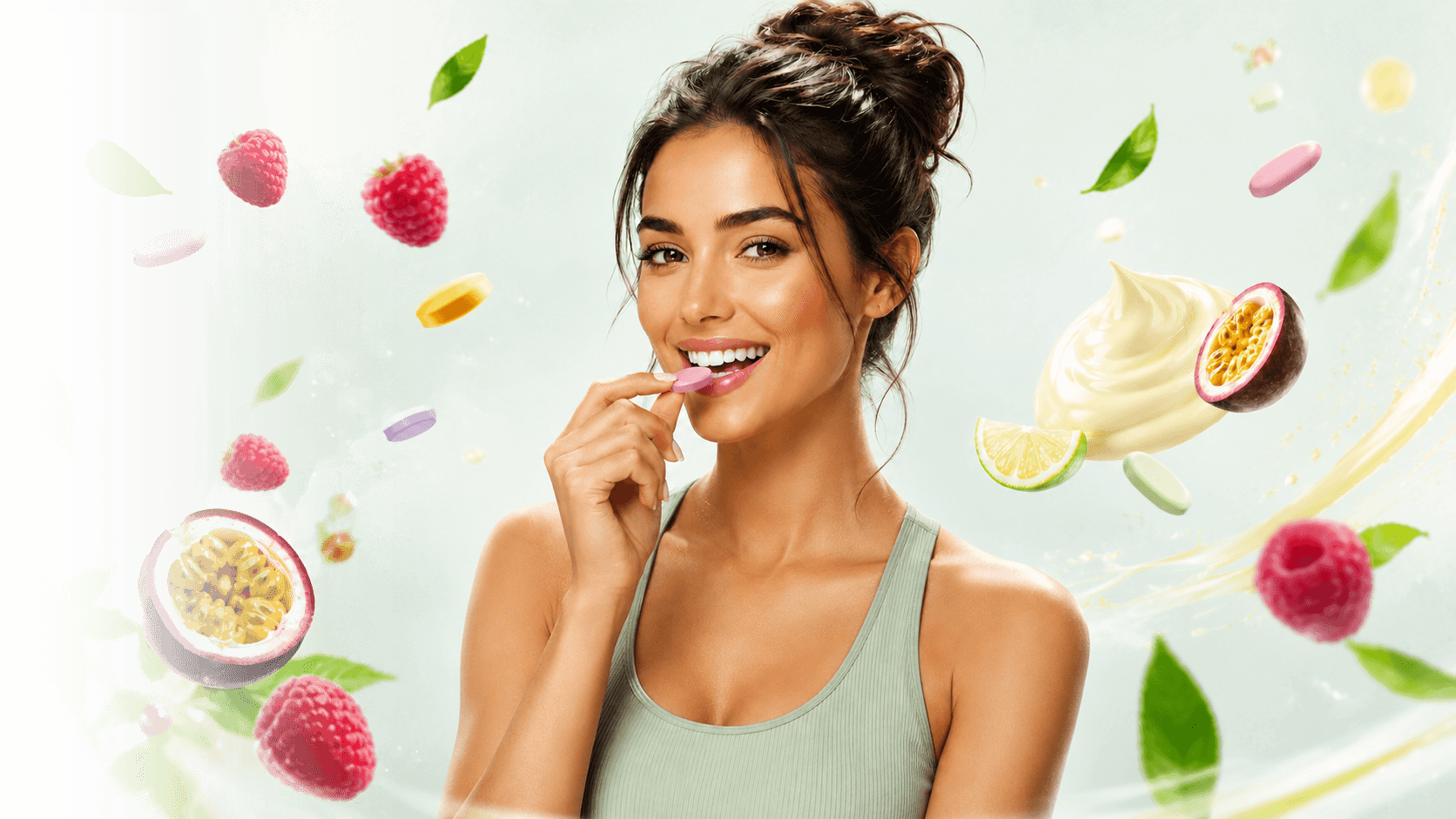 Sabores dos suplementos mastigáveis Daily Life — framboesa, maracujá e limão